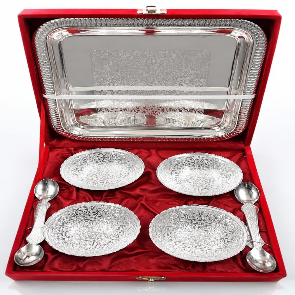 Premium German Silver Dry Fruit Serving Gift Set With Tray - Application: Home