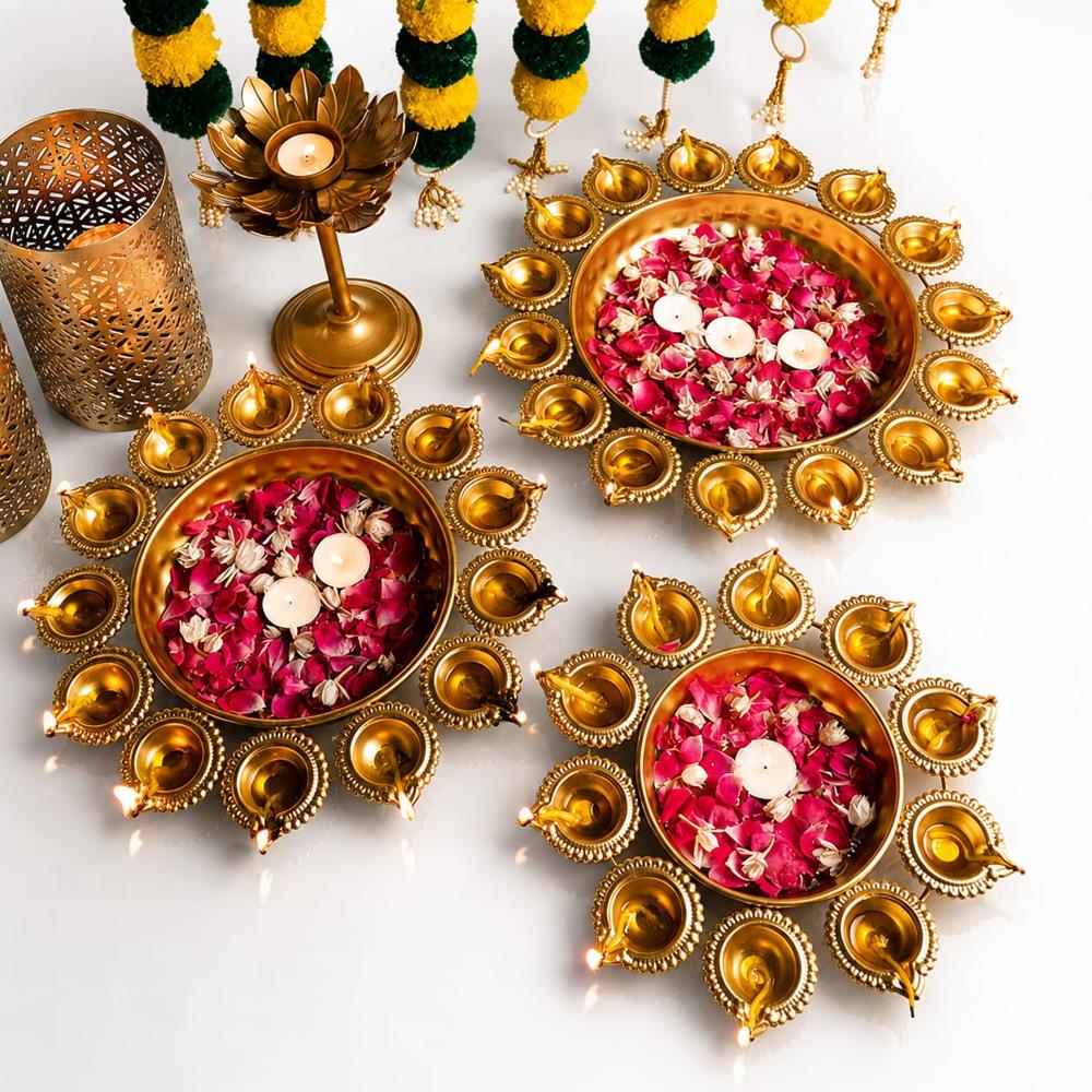 Luxury Golden Lotus Urli Diya Bowl Set