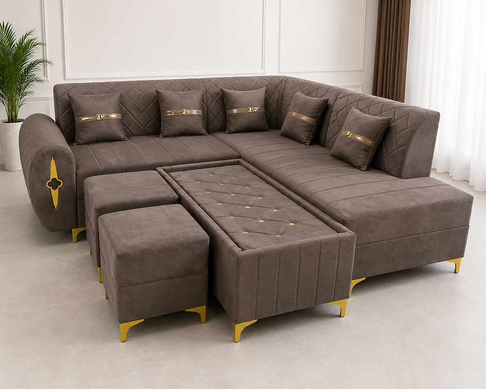 7 Seater Sofa Set - Color: Grey And Brown Hybrid