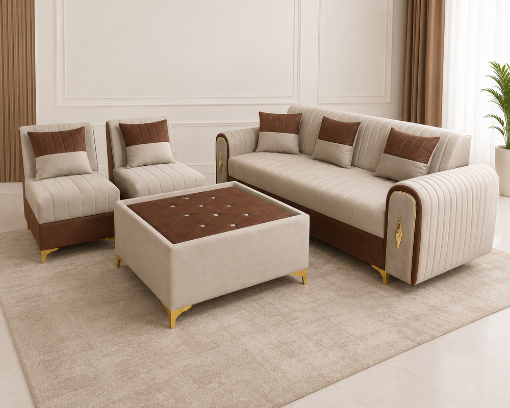 5 Seater Leather Fabric Sofa