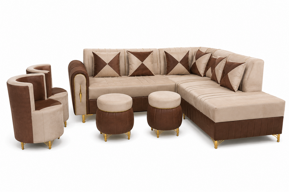 Leather Fabric Corner Sofa Set