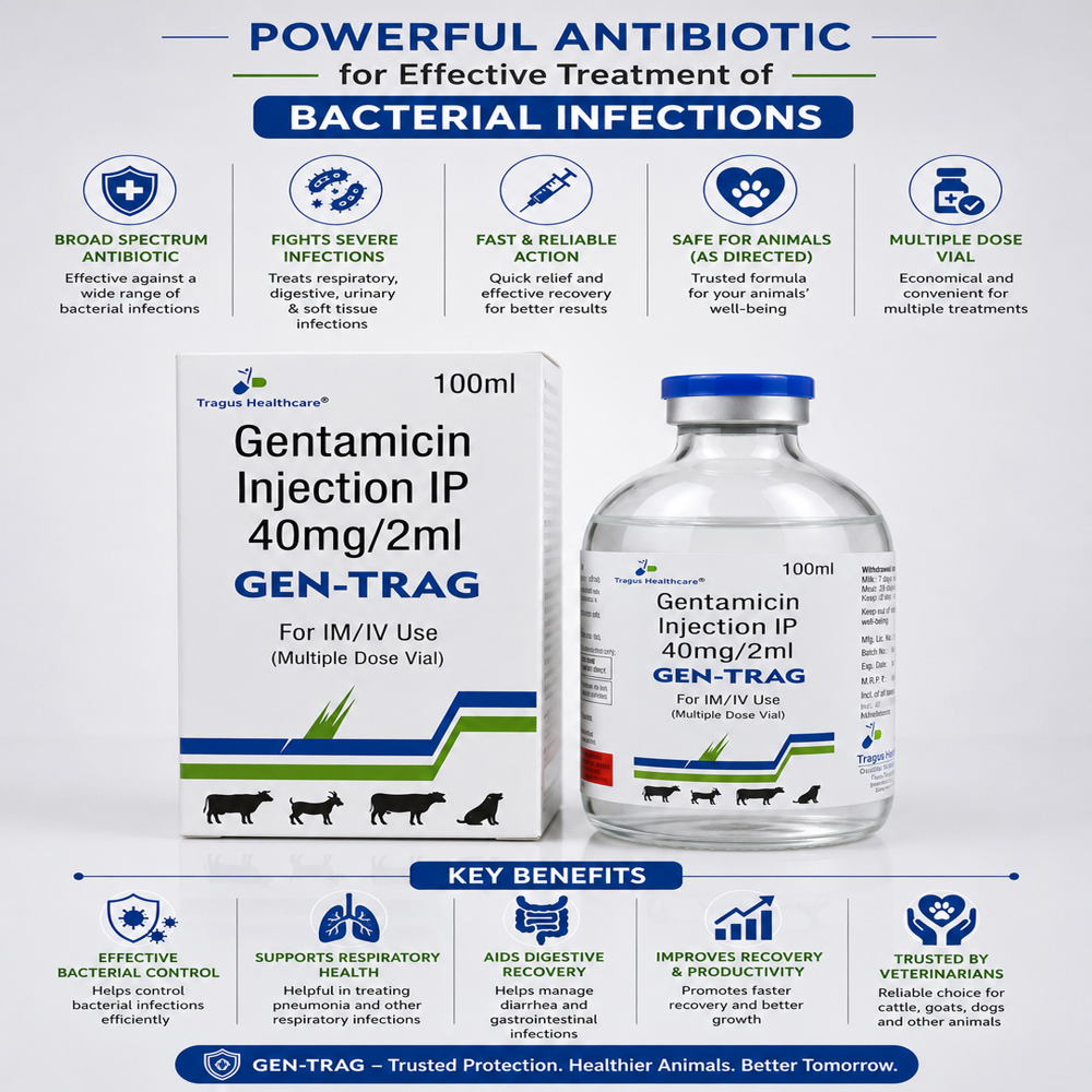 Gentamicin Sulphate 40 Mg/ 2 Ml / Gen-trag - 100 Ml - Ingredients: Chemicals