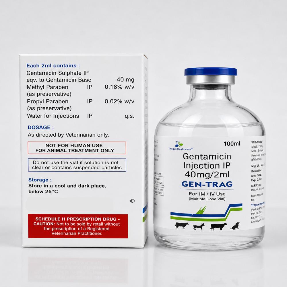 Gentamicin Sulphate 40 Mg/ 2 Ml / Gen-trag - 100 Ml - Ingredients: Chemicals