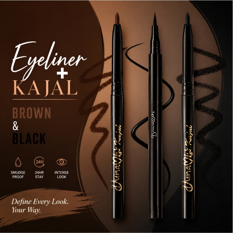 Eyeliner + black Kajal + brown kajal