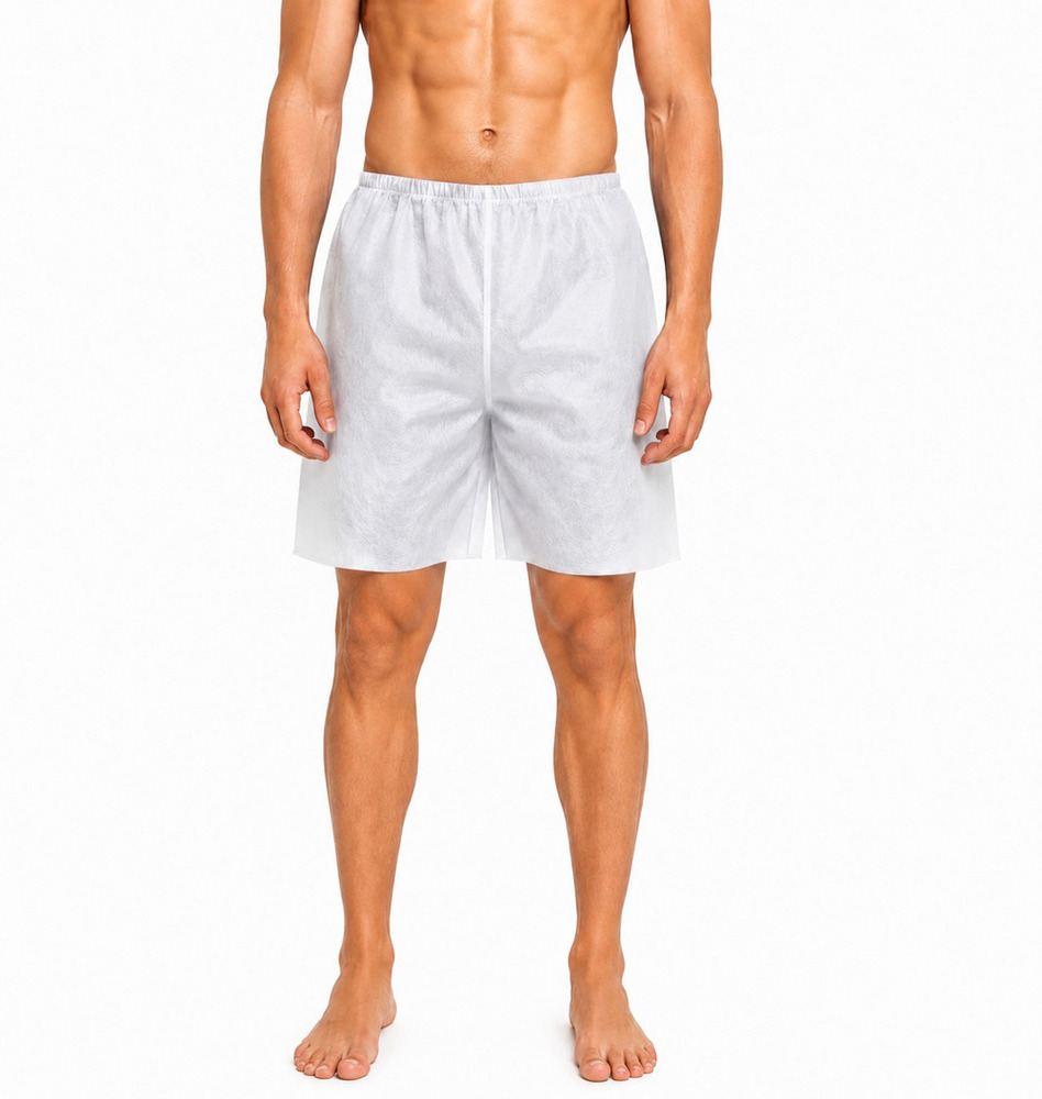 Mens White Disposable Non Woven Bermuda