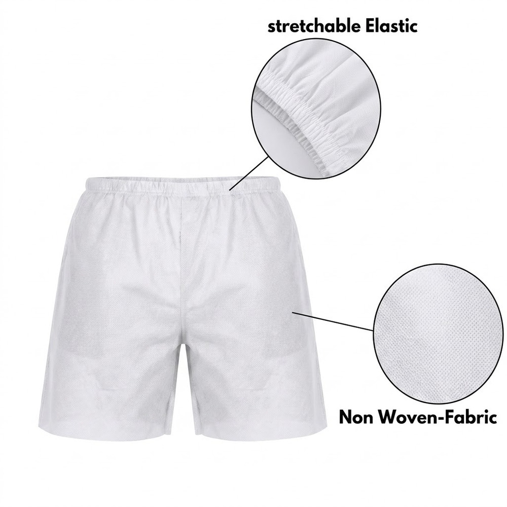 Mens White Disposable Non Woven Bermuda