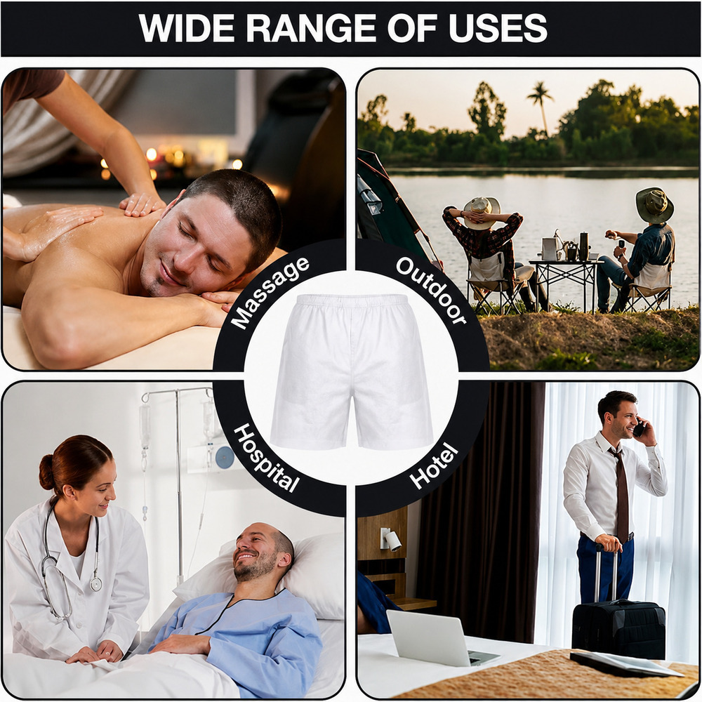 Mens White Disposable Non Woven Bermuda