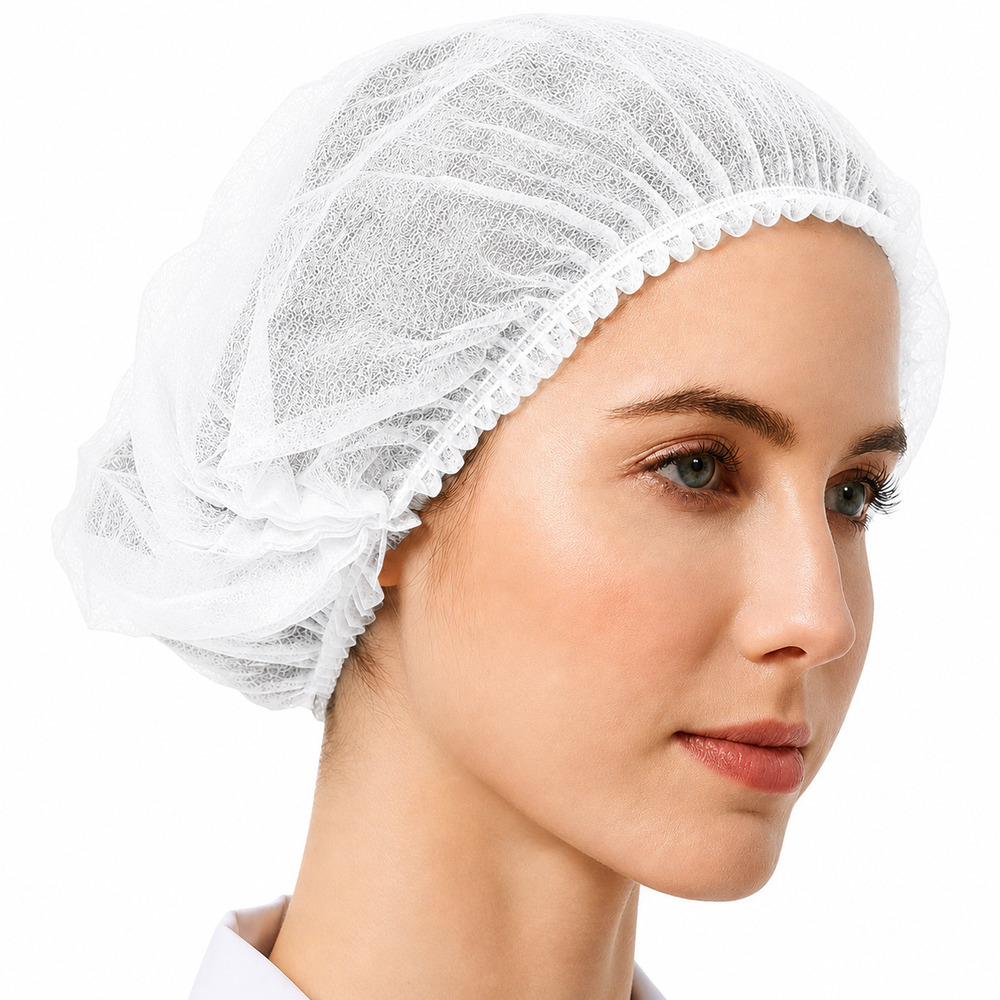 White Disposable Non Woven Bouffant Cap