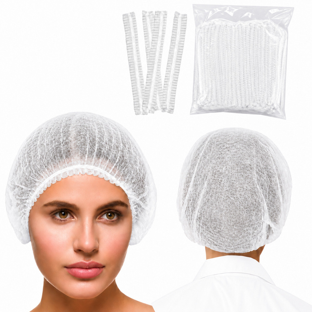 White Disposable Non Woven Bouffant Cap