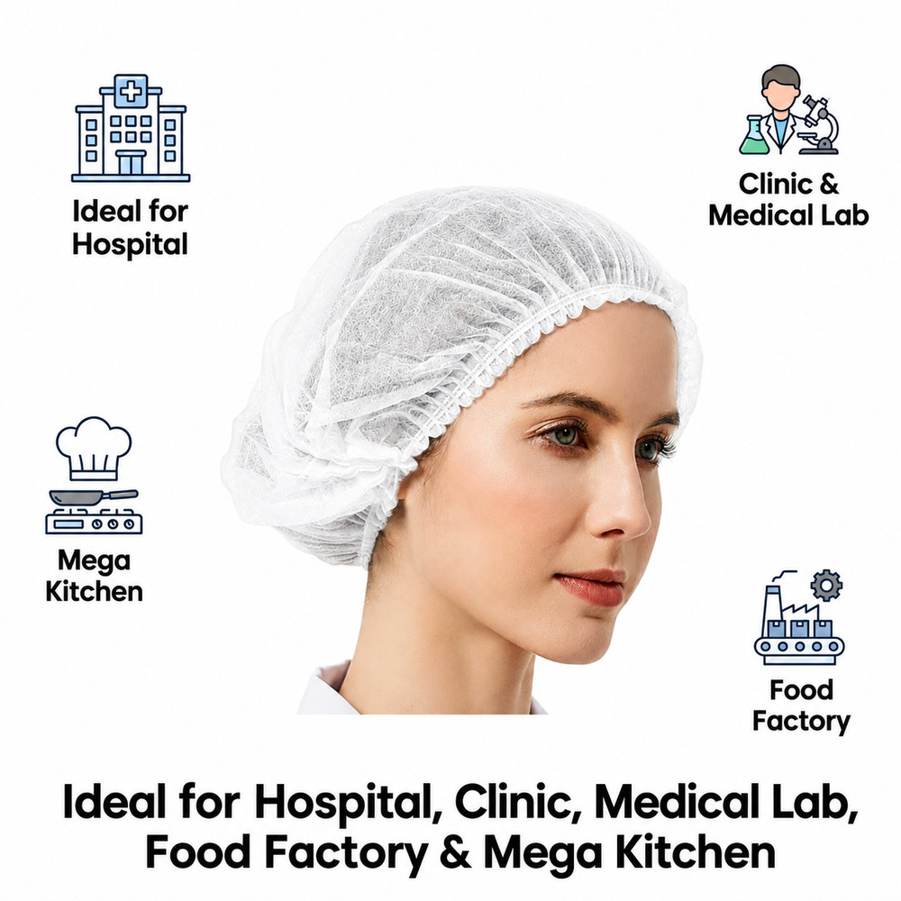 White Disposable Non Woven Bouffant Cap