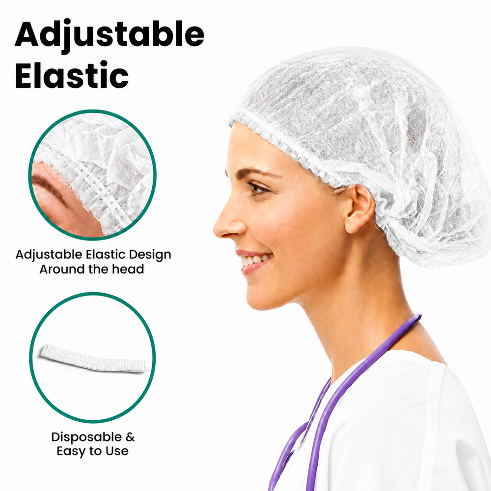 White Disposable Non Woven Bouffant Cap