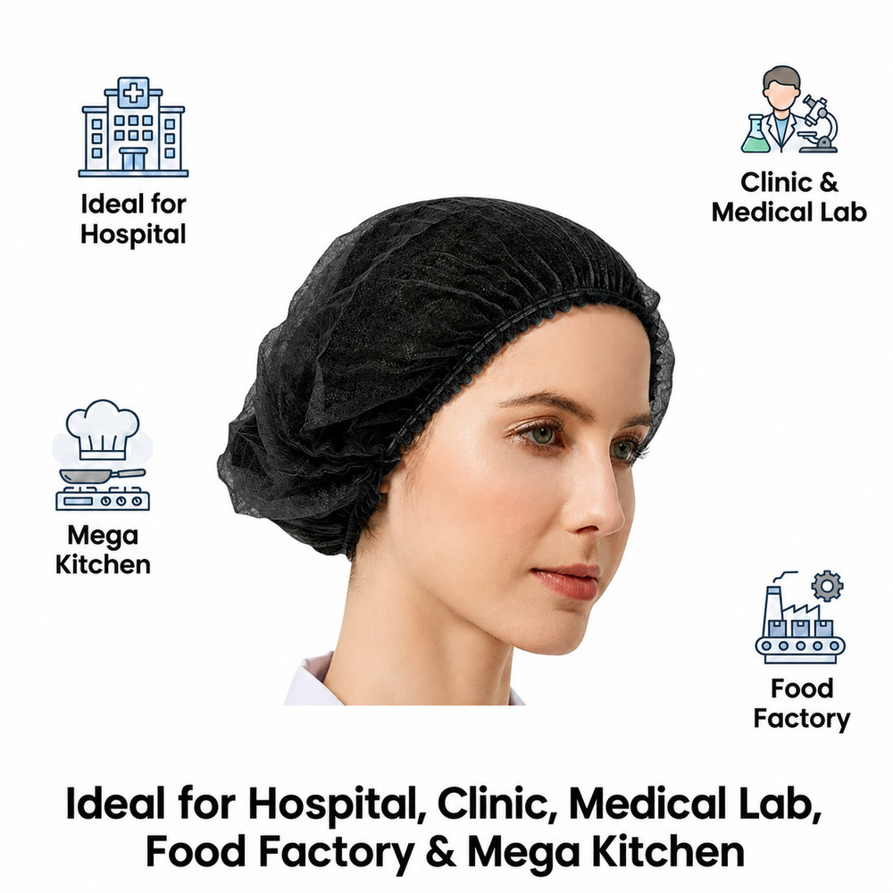 Black Disposable Non Woven Bouffant Cap