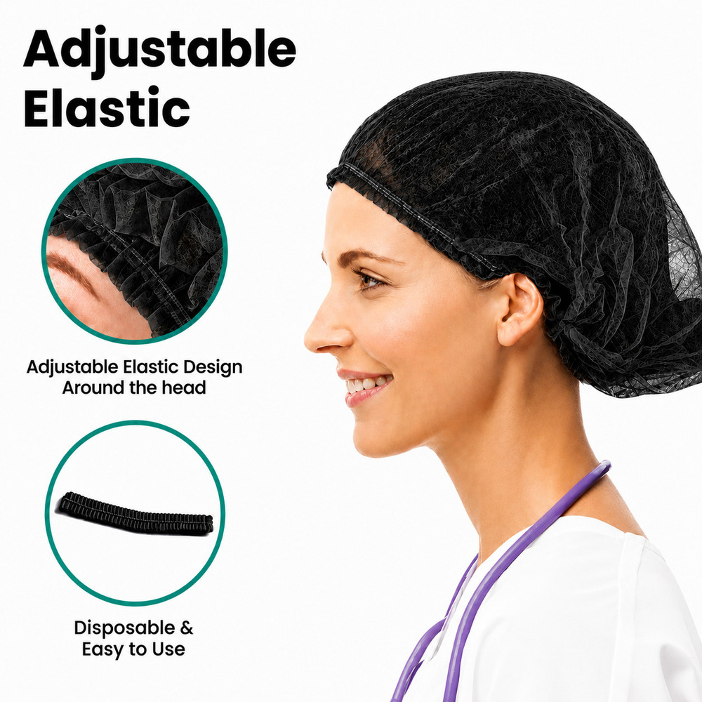 Black Disposable Non Woven Bouffant Cap