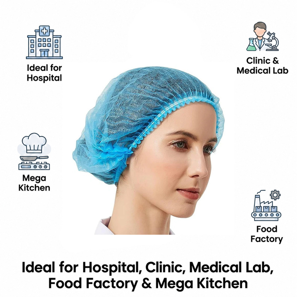 Blue Disposable Non Woven Bouffant Cap