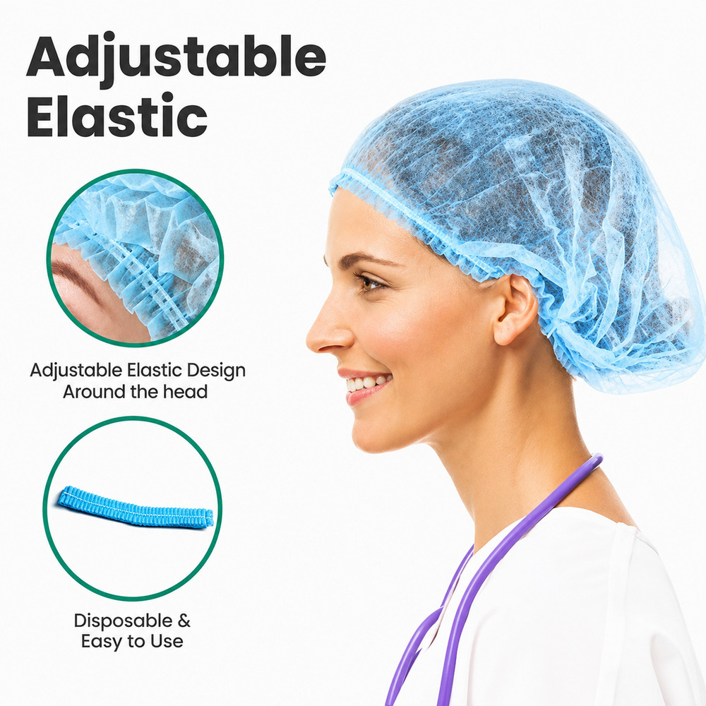 Blue Disposable Non Woven Bouffant Cap