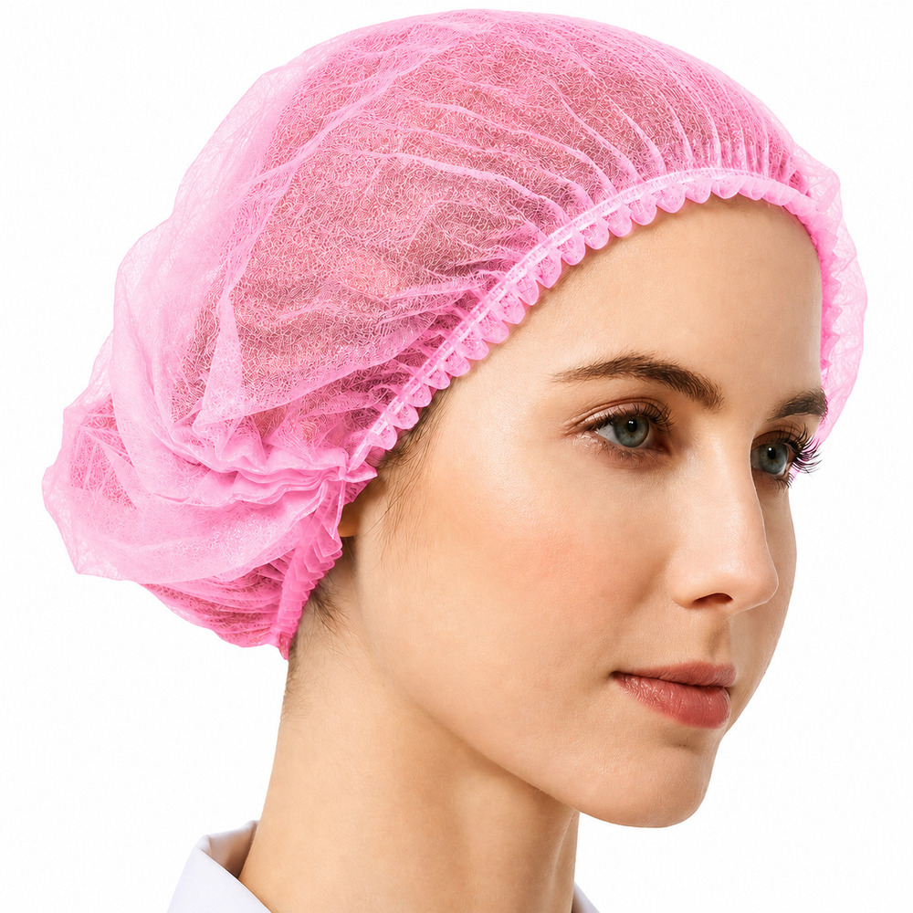 Pink Disposable Non Woven Bouffant Cap