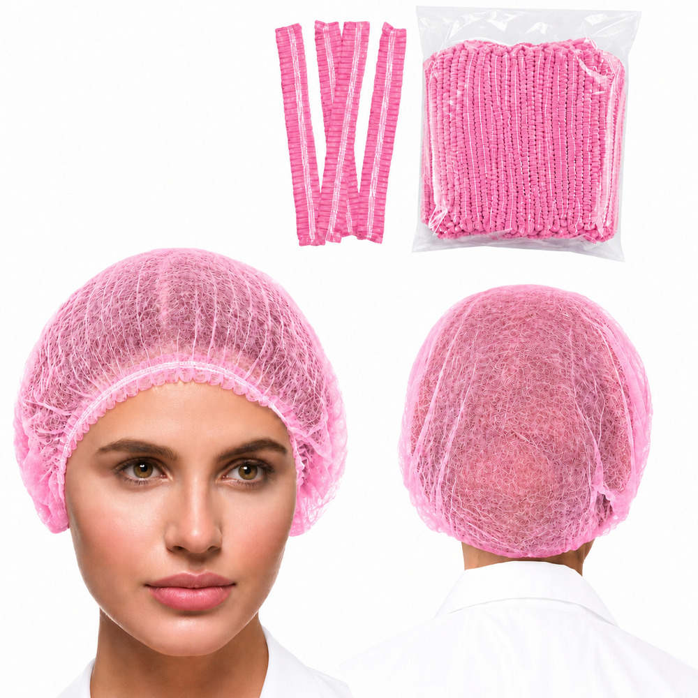 Pink Disposable Non Woven Bouffant Cap
