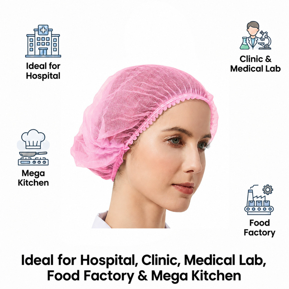 Pink Disposable Non Woven Bouffant Cap