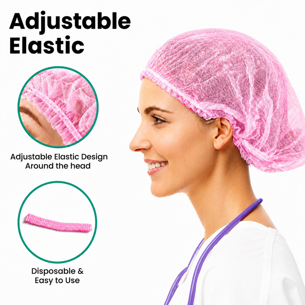 Pink Disposable Non Woven Bouffant Cap