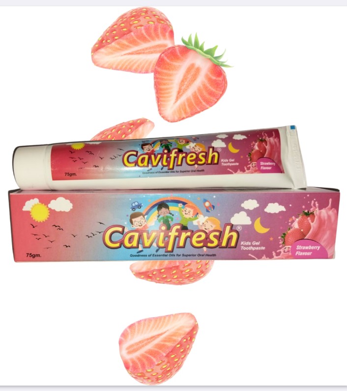 Cavifresh Kids Toothpaste - Laminated Plastic Tube 80g, Strawberry Flavor, Fluoride Cavity Protection