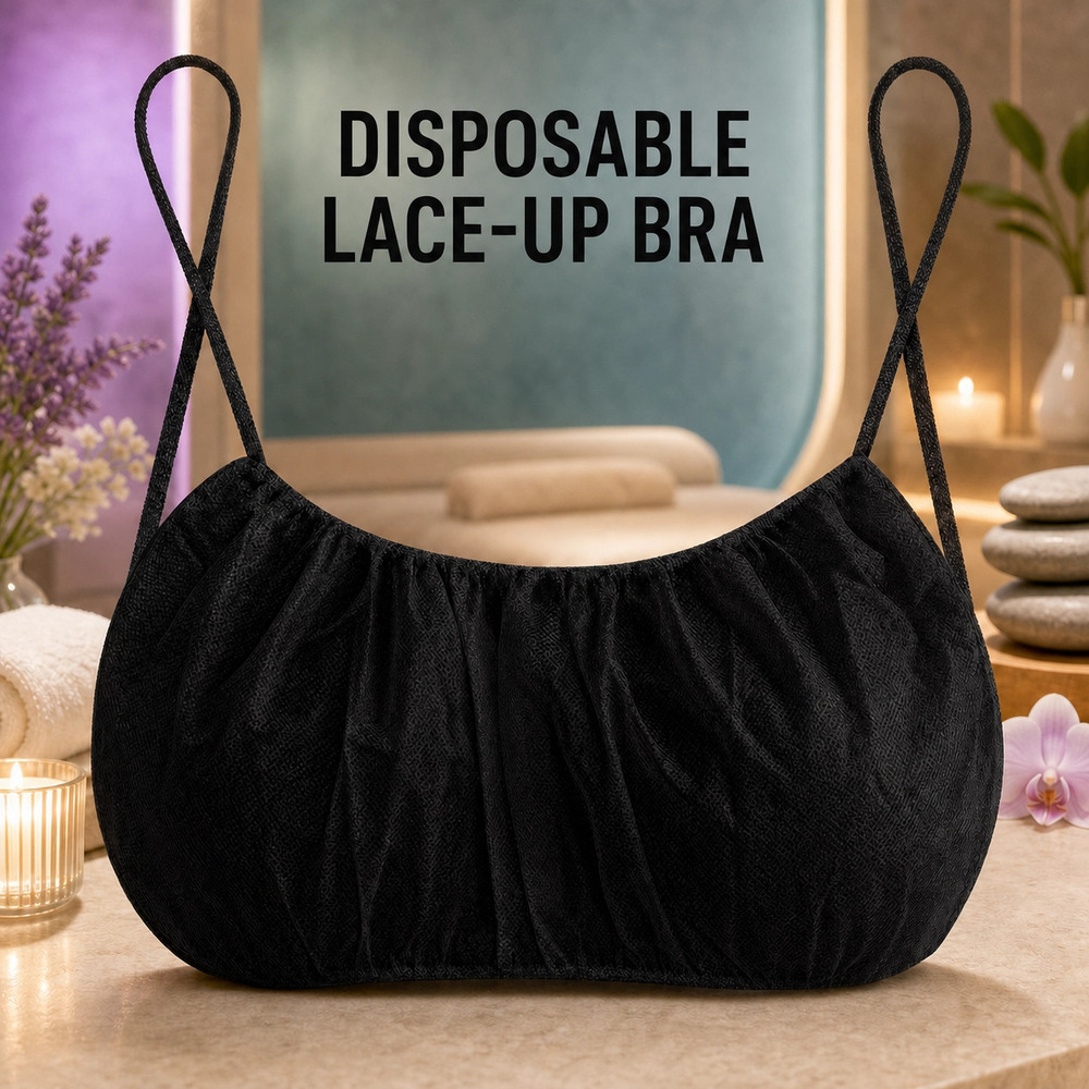 Black Disposable Non Woven Lace Up Bra