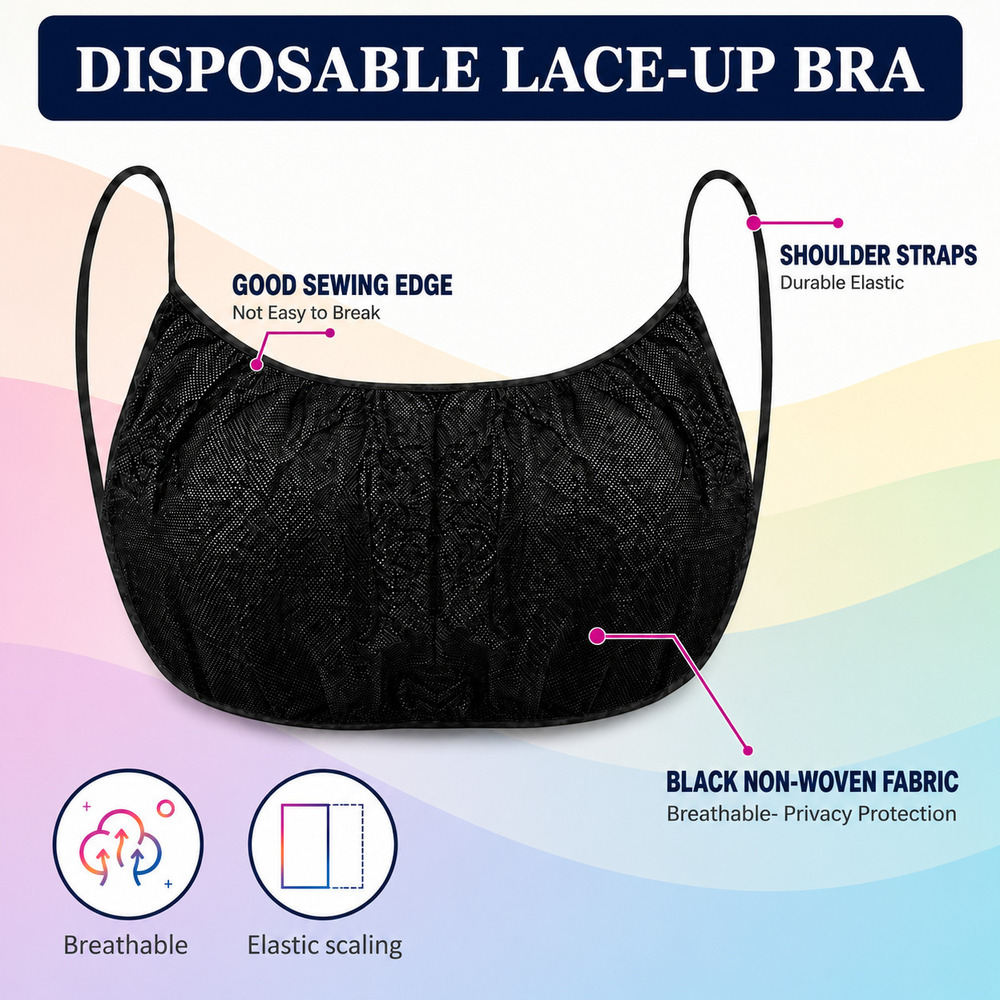 Black Disposable Non Woven Lace Up Bra