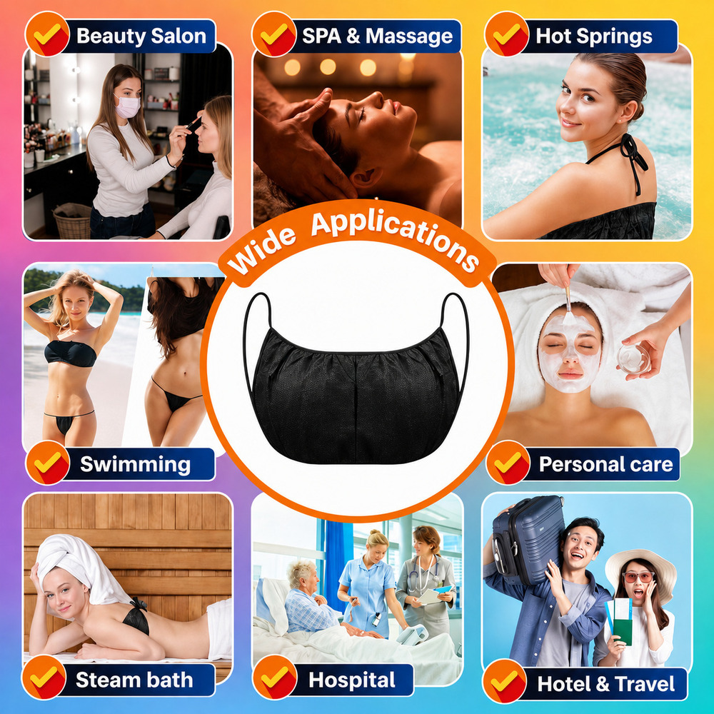 Black Disposable Non Woven Lace Up Bra