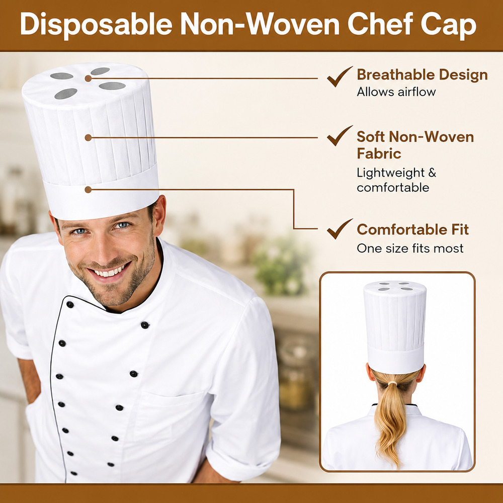 White Disposable Non Woven Chef Cap