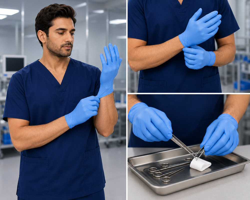 Blue Disposable Nitrile Examination Gloves