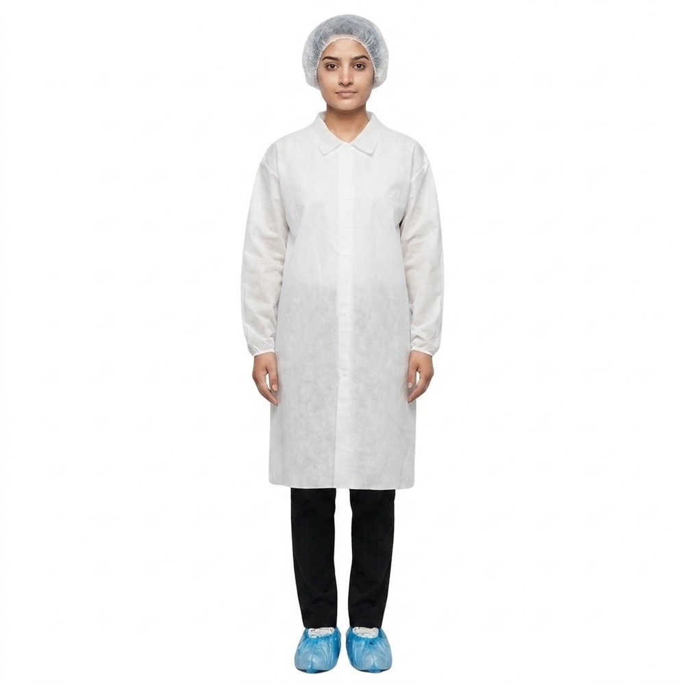 White Disposable Non Woven Lab Coat - Gender: Unisex