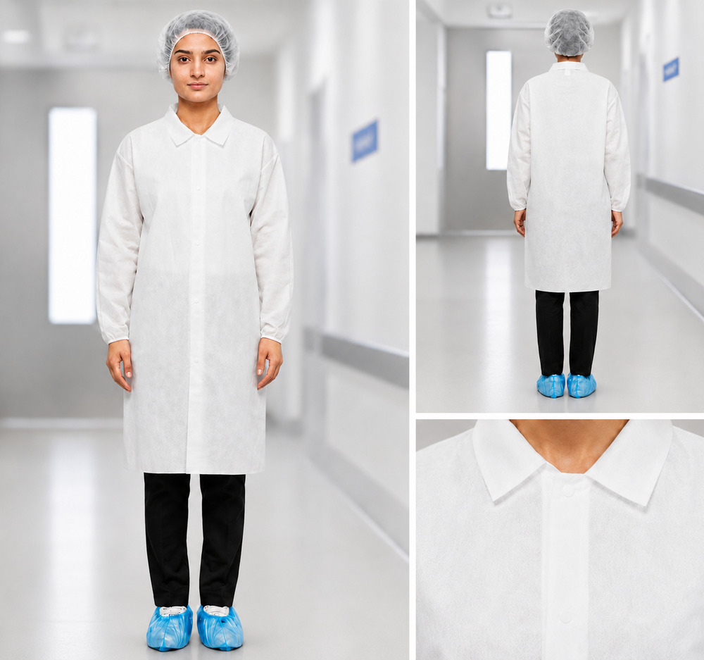 White Disposable Non Woven Lab Coat