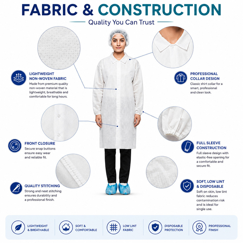 White Disposable Non Woven Lab Coat