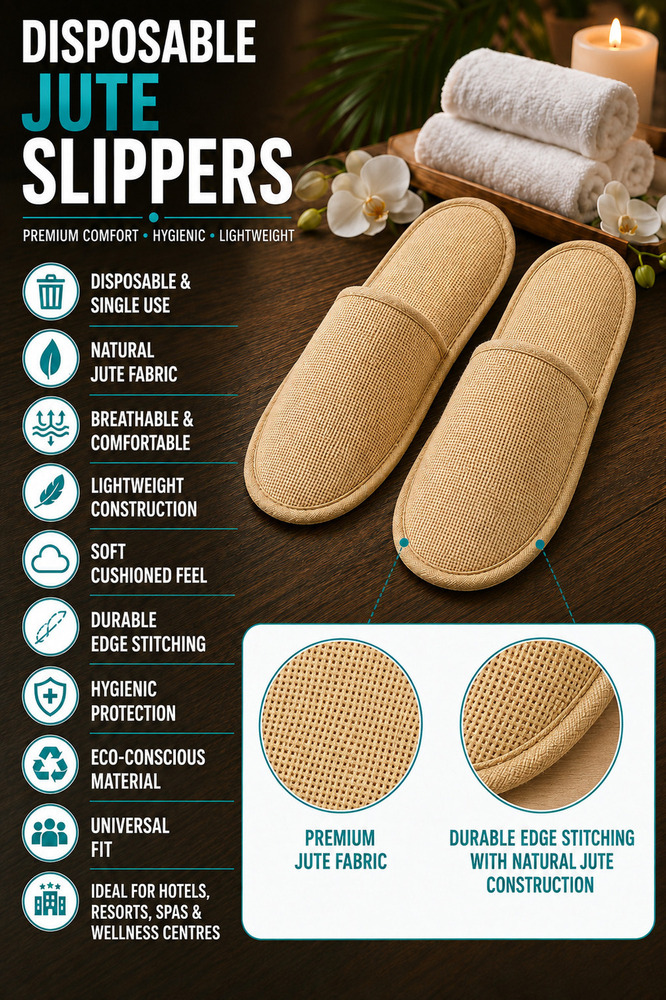 Disposable Jute Closed Toe Slippers