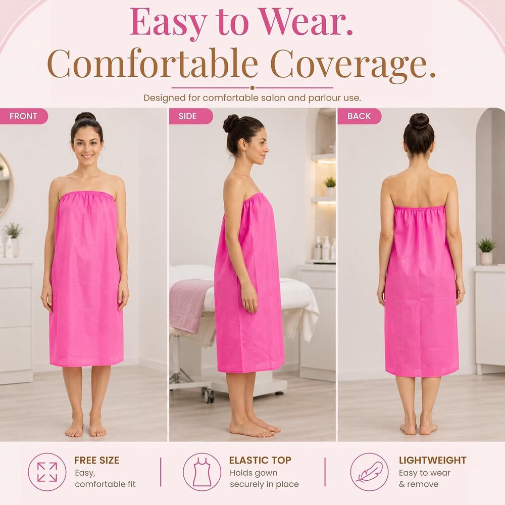 Pink Disposable Non Woven Spa Gown