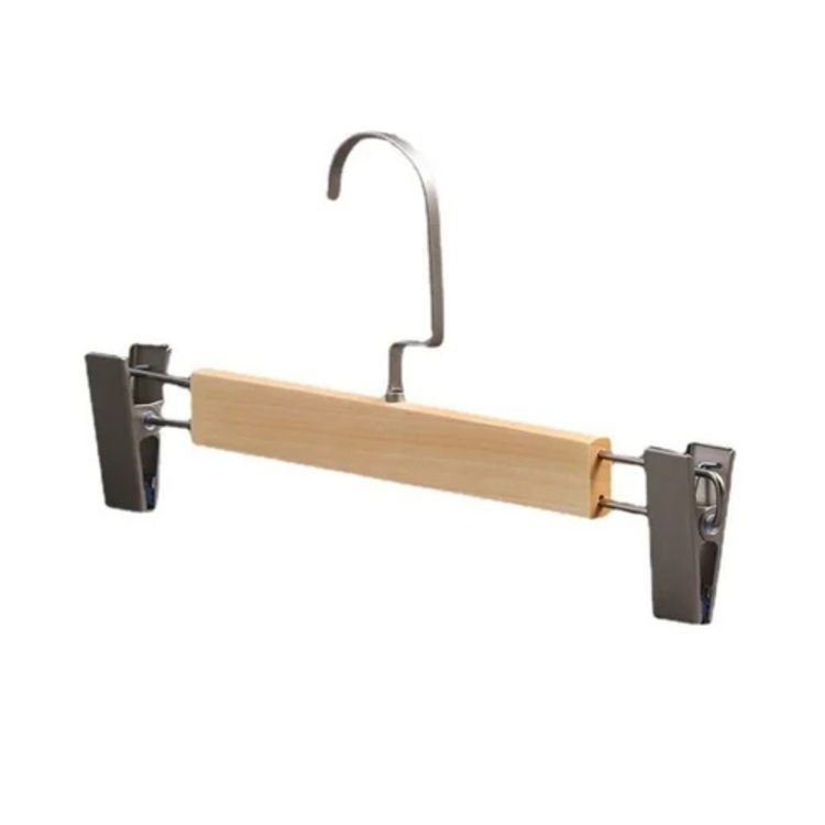 2 Clip Wooden Cloth Hanger - Color: Natural Wood With Silver Hook