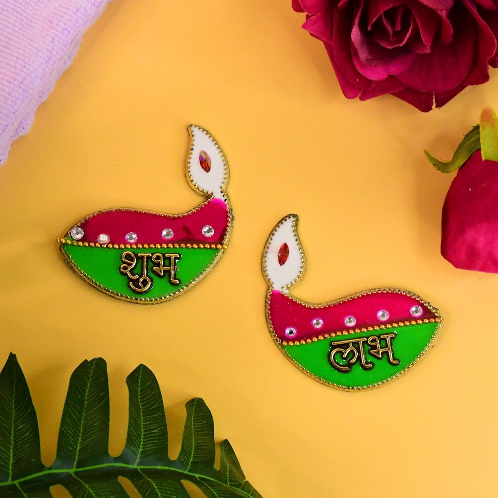 Shubh Labh Diya Shaped Wall Hangings (2 Pc) - Application: As Per Product Requirement