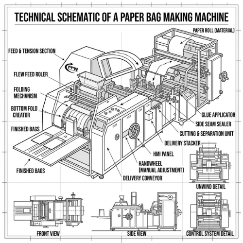 Brown Kraft Paper Bag Making Machine