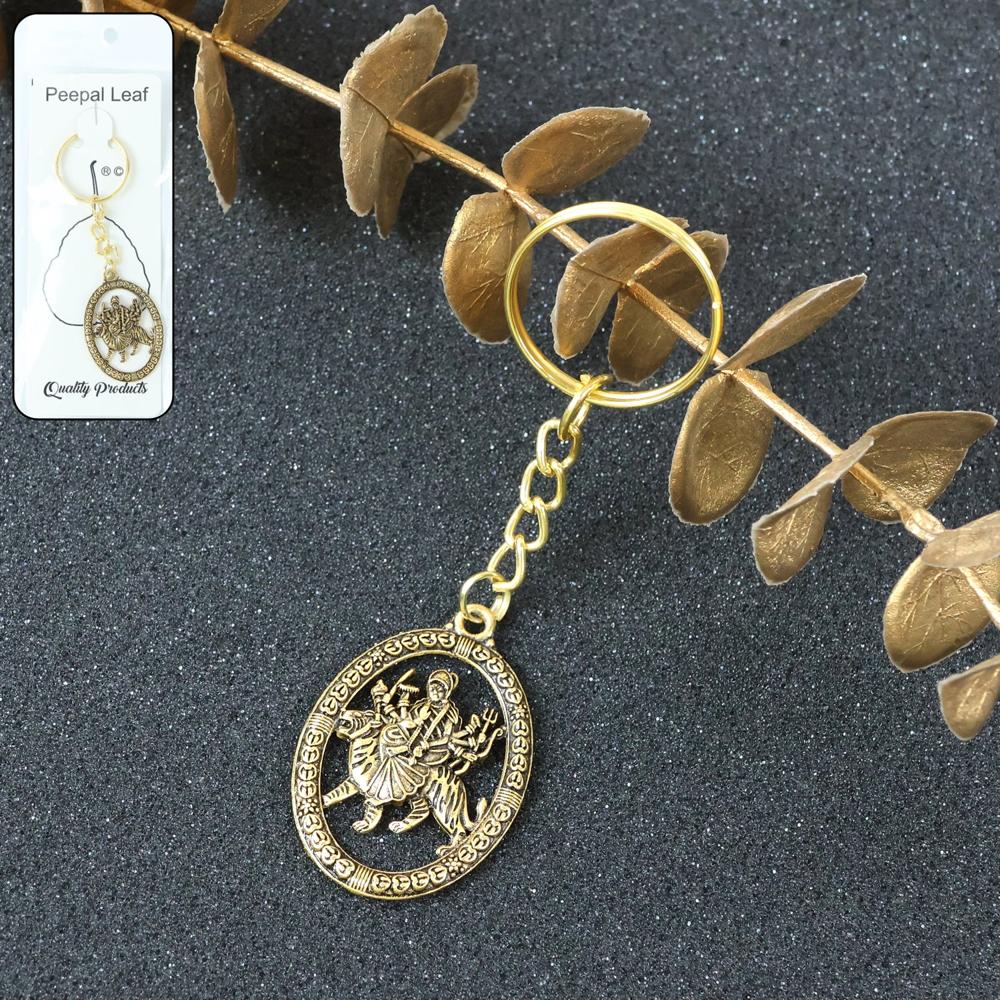 Maa Durga Oval Frame Golden Keychain (1 Pc) - Application: As Per Product Requirement