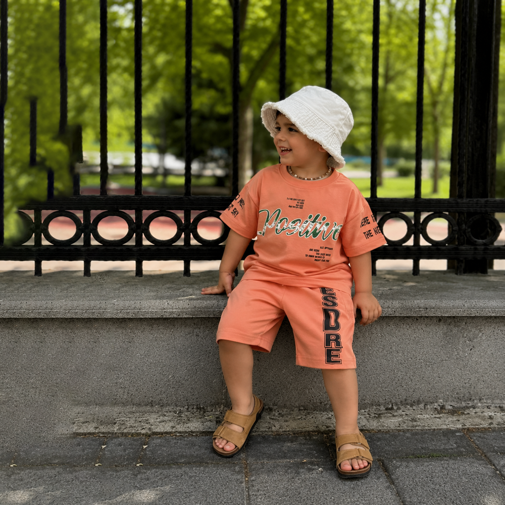 38 Boys Cordset - Cotton Sinker Fabric, Knee-length Shorts, Peach Blue Yellow, Breathable & Elastic Waistband