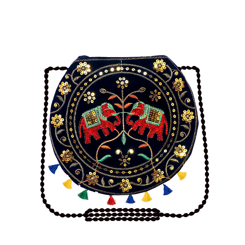 Traditional Embroidered Sling Bag For Women & Girls - Color: Black