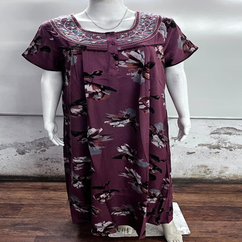 Evolove Alpine Embroidered Designer Nighty | Full Length Ladies Nightgown