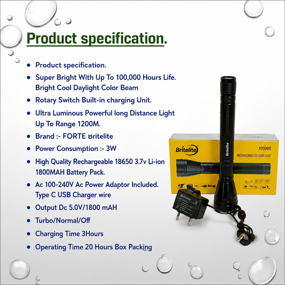 Britelite Forte 1200M Usb Rechargeable Flashlight