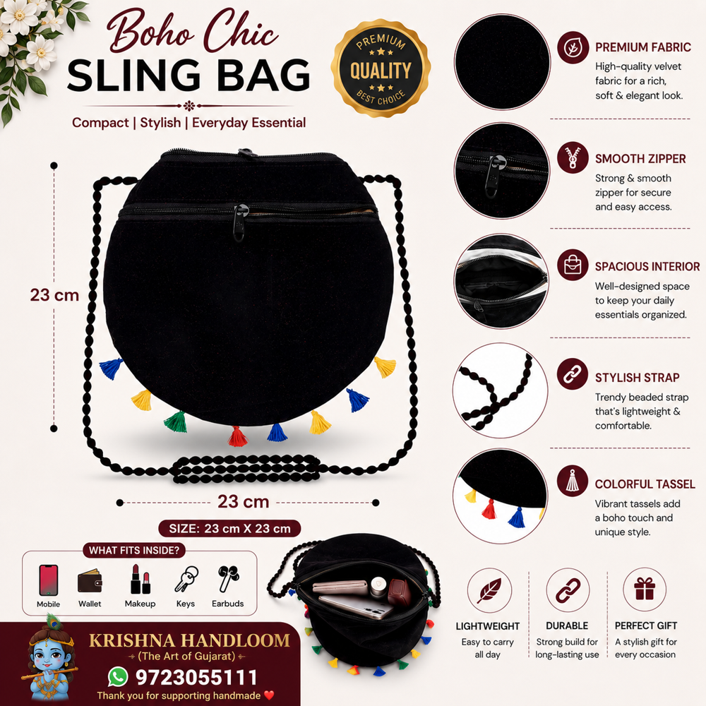 Traditional Elephant Embroidered Shoulder Bag For Women - Color: Black