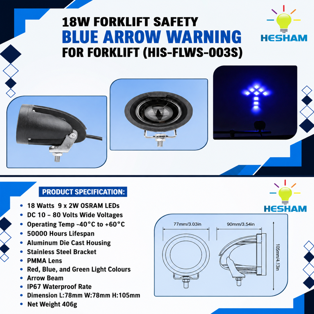 18W Forklift Safety Blue Arrow Warning Light For Forklift (HIS-FLWS-003S)