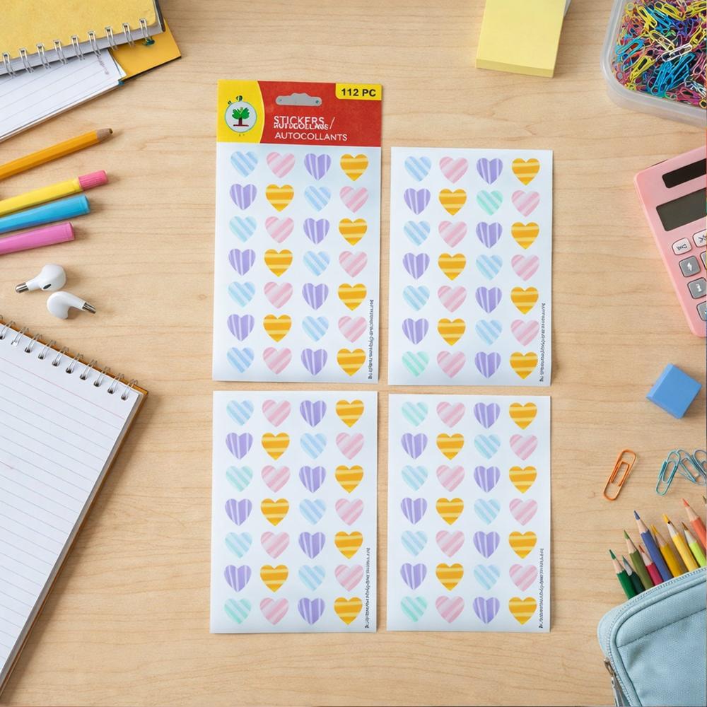 Colorful Heart Shape Decorative Sticker Set (4 Sheets, 112 Pc) - Application: As Per Product Requirement