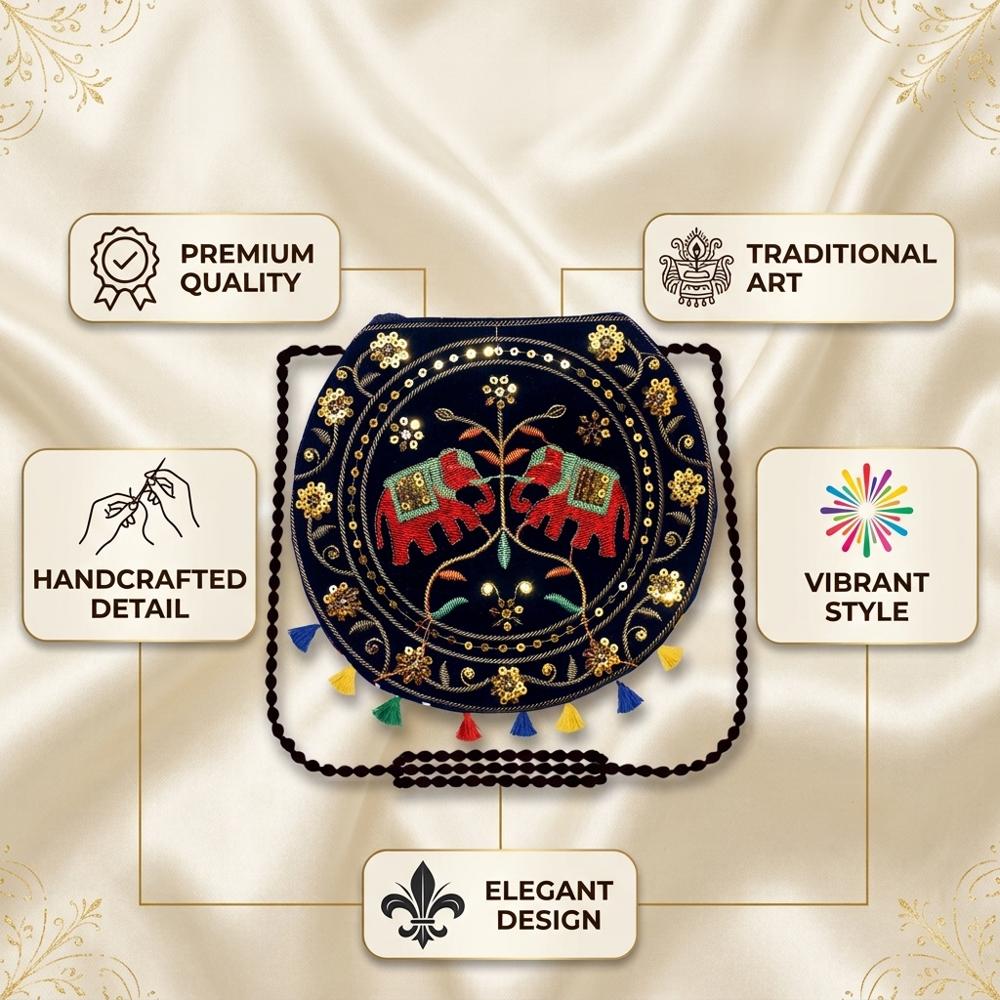 Premium Embroidered Round Sling Bag for Women & Girls