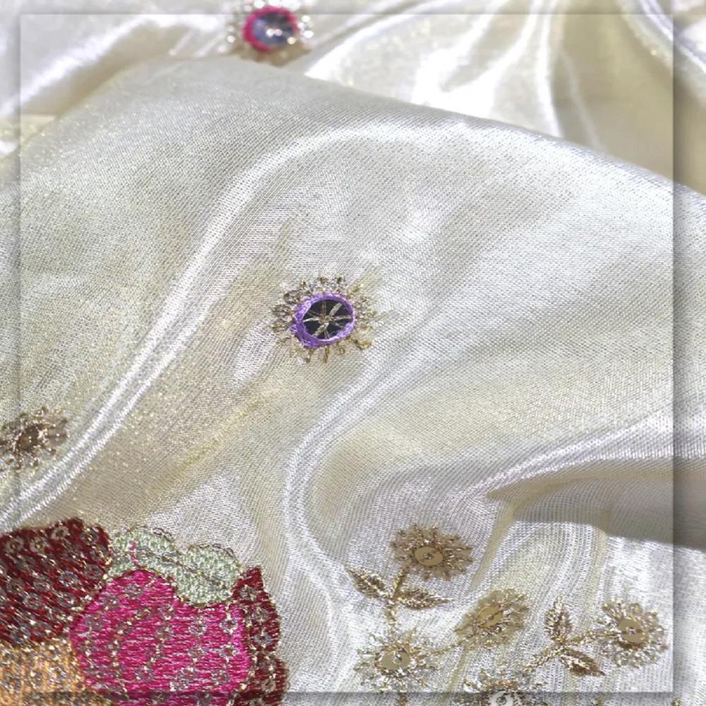 Bridal Floral Sequin Embroidered Tissue Lehenga Fabric