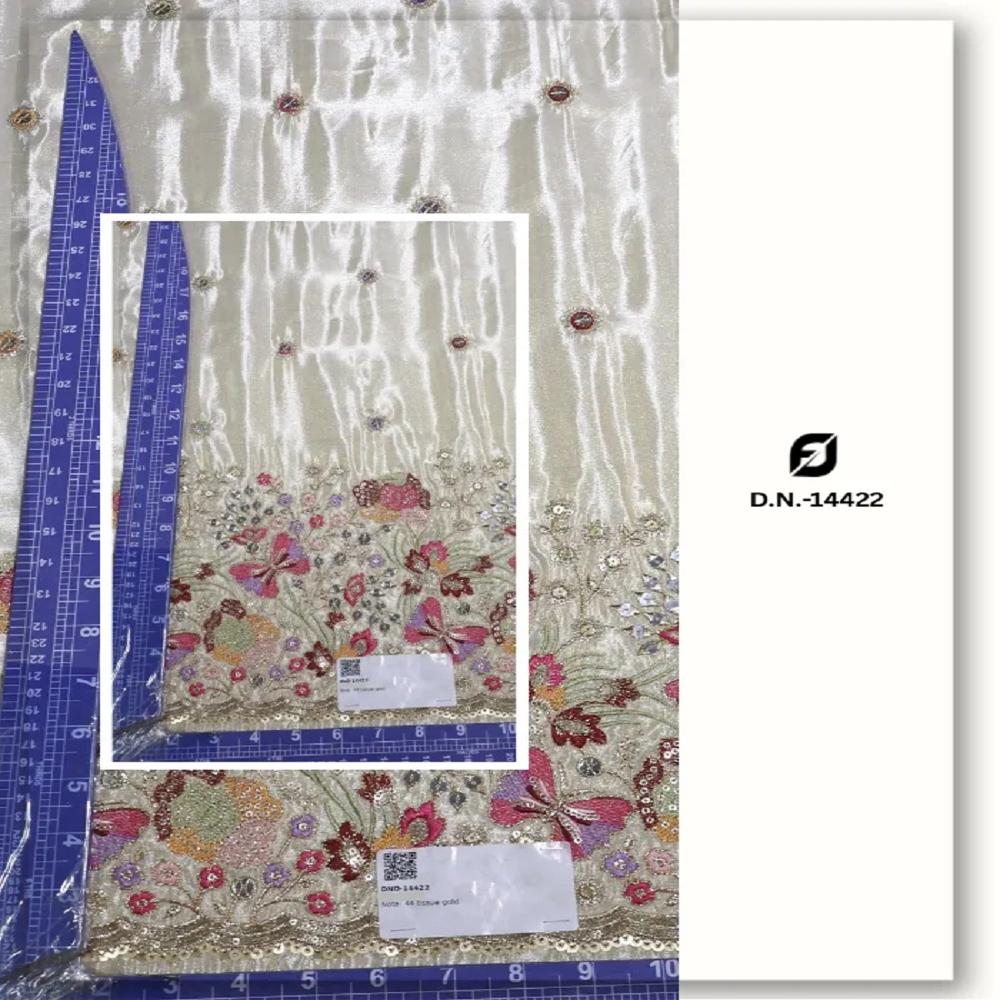 Bridal Floral Sequin Embroidered Tissue Lehenga Fabric