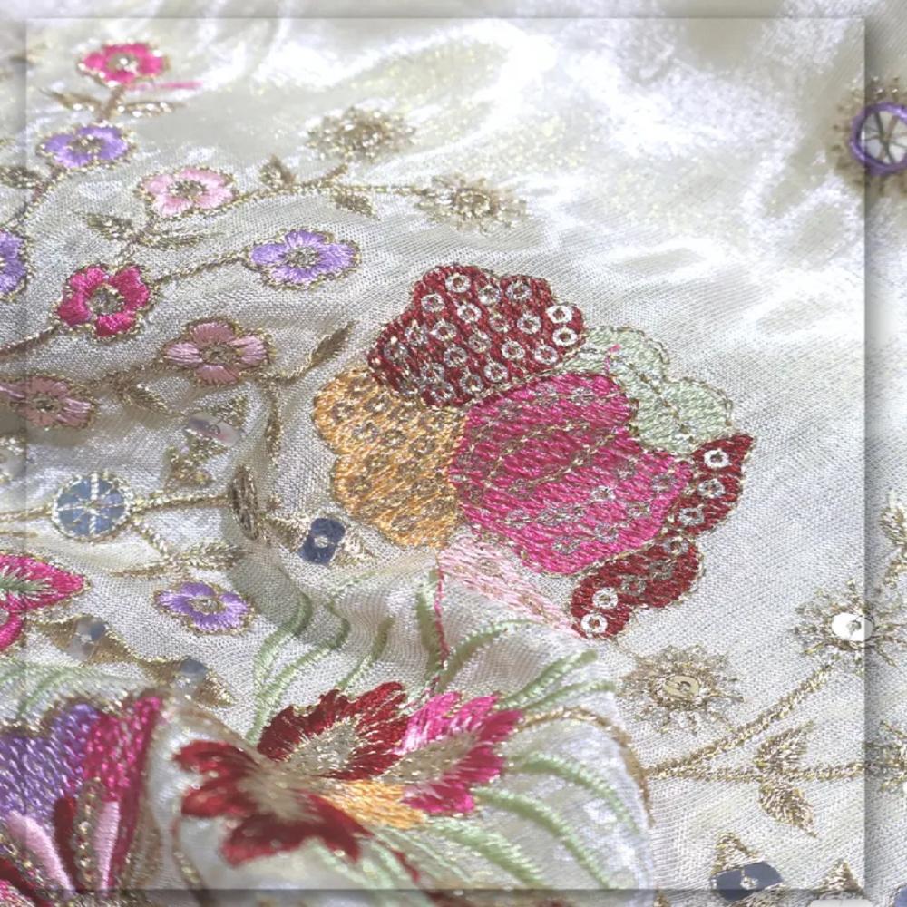 Bridal Floral Sequin Embroidered Tissue Lehenga Fabric