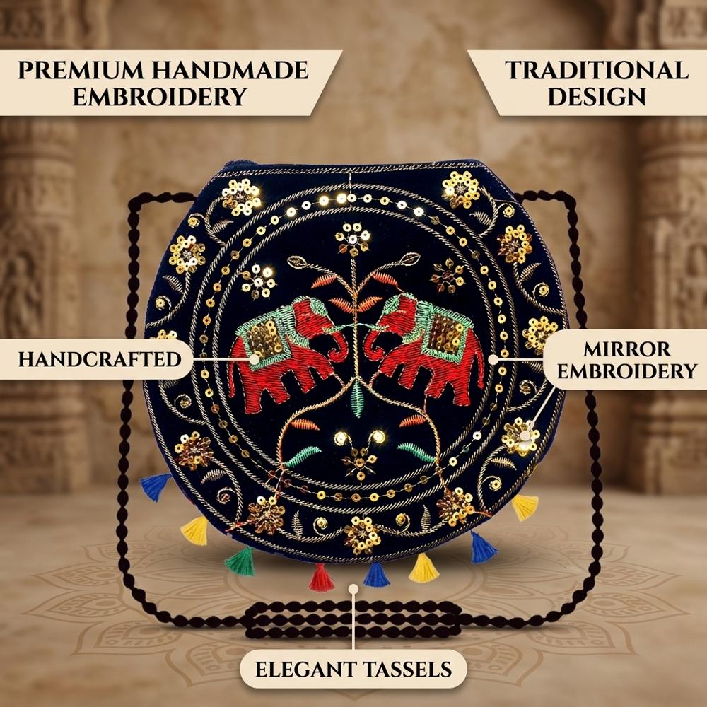 Stylish Embroidered Round Sling Bag for Women  21